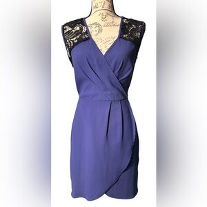 Bar III, Blue Dress with Black Lace, Size S